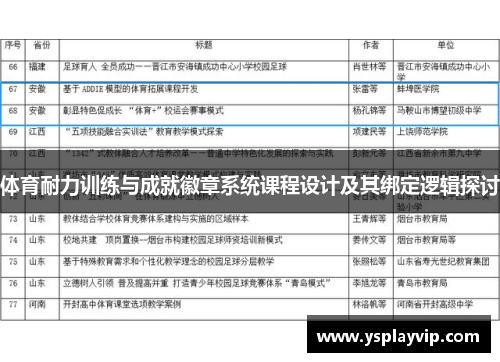 体育耐力训练与成就徽章系统课程设计及其绑定逻辑探讨